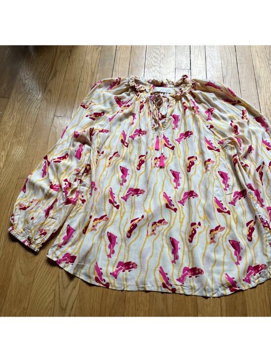 Natalie Martin Size L Pisces Yellow Sunrise Penny Floral Long Sleeve Blouse Top - Picture 5 of 15